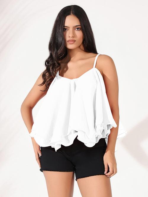 women solid shoulder strap neck regular top - 21721684 - Very Small Image - 1
