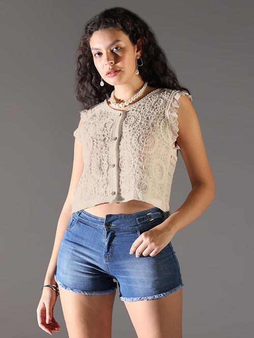 women cap sleeve crochet work crop top - 21721690 - Very Small Image - 1