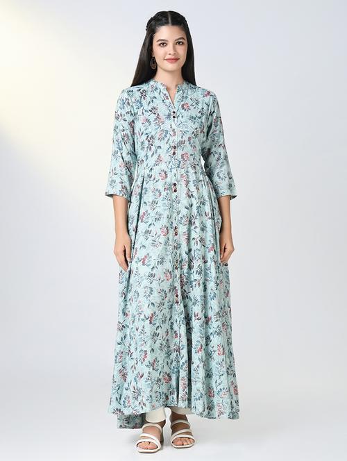 women printed mandarin neck flared kurta - 21721697 - Very Small Image - 1