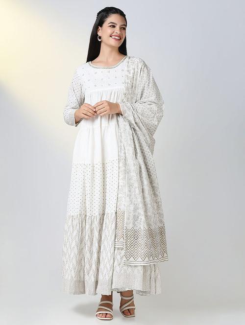 women printed three quarter sleeve kurta dupatta set  - 21721699 - Very Small Image - 1
