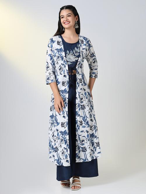women navy blue floral printed fusion set - 21721721 - Very Small Image - 1