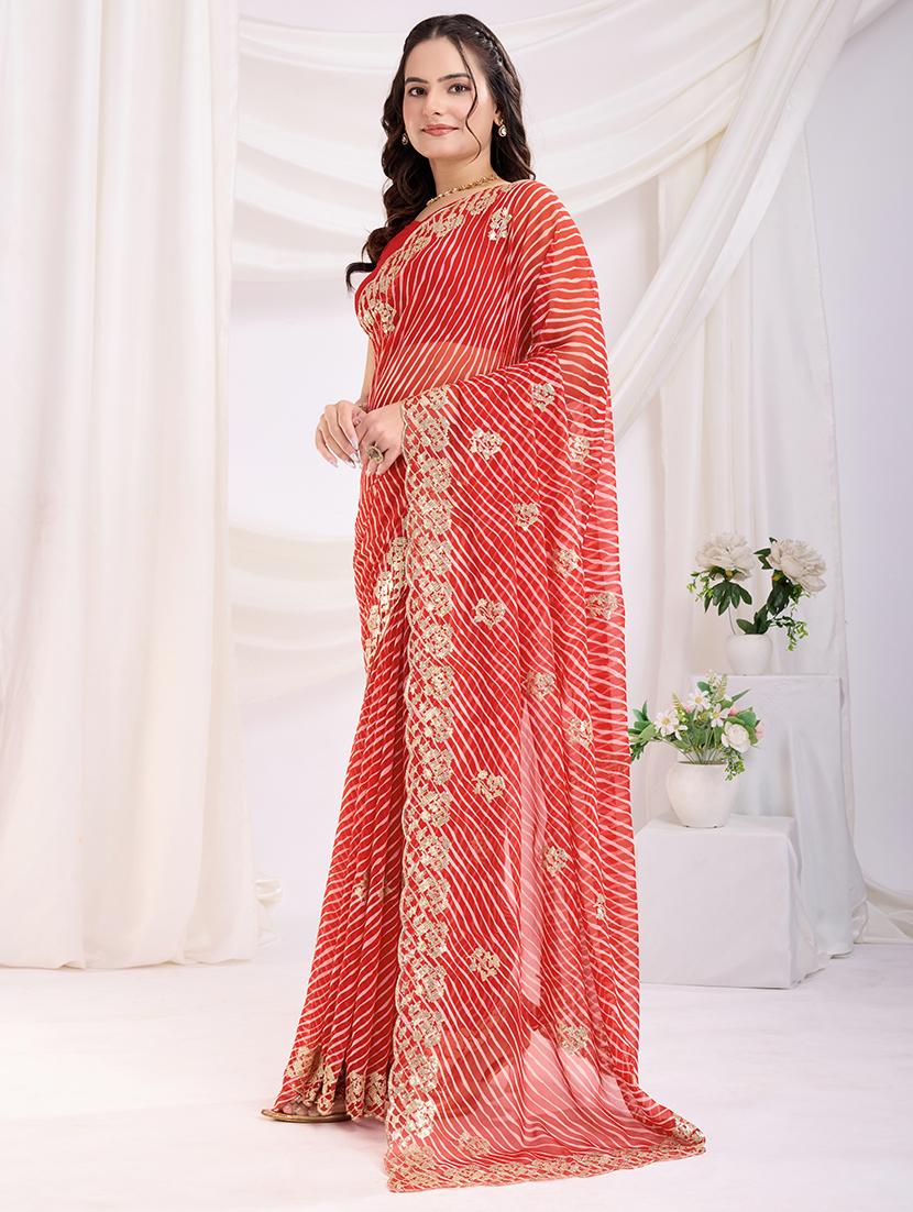 women red leheriya printed saree with blouse - 21721814 - Standard Image - 1
