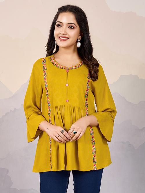 women notch neck embroidered line top - 21721884 - Very Small Image - 1