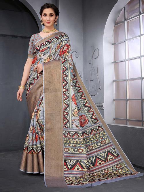 women printed casual wear saree with blouse - 21721967 - Very Small Image - 1
