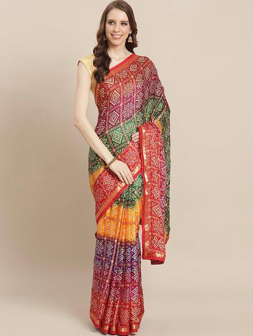 women multi color bandhani printed saree with blouse - 21722070 - Very Small Image - 1