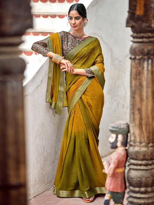 green georgette bordered saree with blouse - 21722096 - Very Small Image - 1