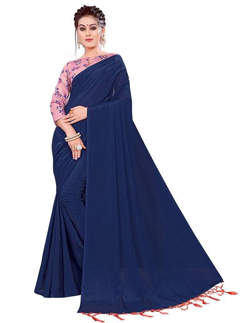 women blue striped saree with blouse - 21722233 - Very Small Image - 1