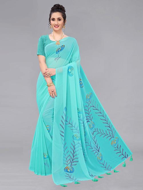 women light blue printed saree with blouse - 21722249 - Very Small Image - 1