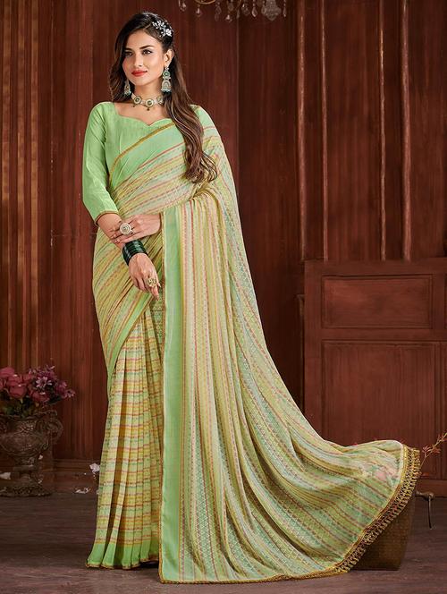 women neo mint foil printed saree with blouse - 21722302 - Very Small Image - 1