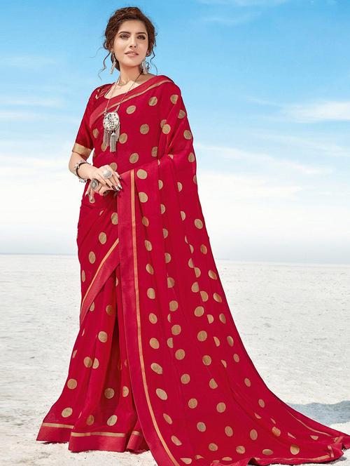 women polka dots lace bordered saree with blouse - 21722325 - Very Small Image - 1