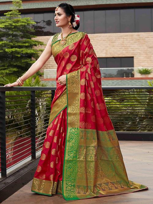 women red printed bordered saree with blouse - 21722496 - Very Small Image - 1