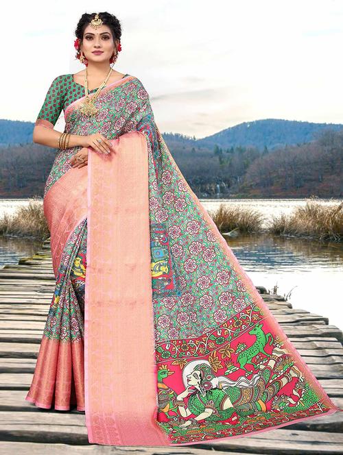 women printed casual wear saree with blouse - 21722513 - Very Small Image - 1