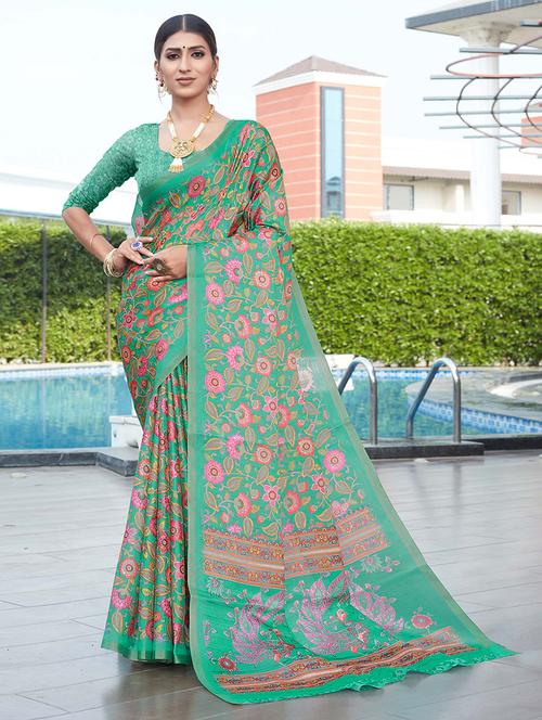 green cotton bordered saree with blouse - 21722575 - Very Small Image - 1