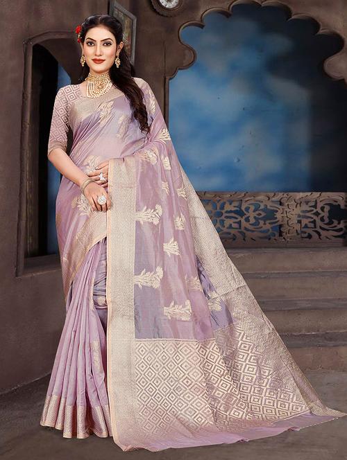 women lavender self design bordered saree with blouse - 21722578 - Very Small Image - 1