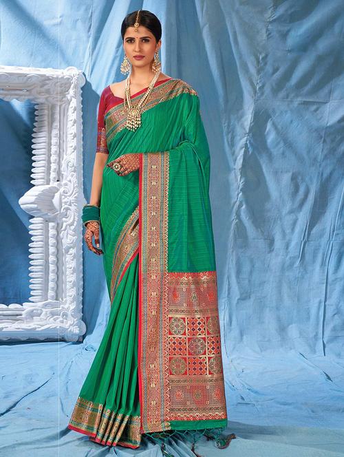 women solid with bordered saree with blouse - 21722600 - Very Small Image - 1