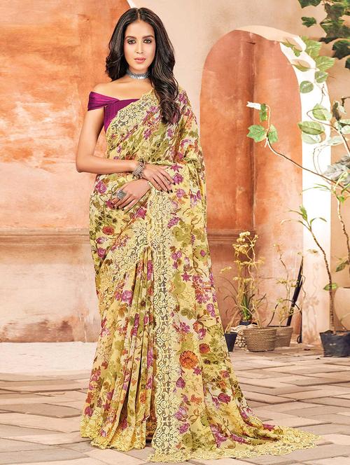 women floral printed bordered saree with blouse - 21722612 - Very Small Image - 1