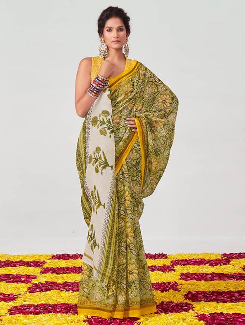 women floral printed bordered saree with blouse - 21722640 - Very Small Image - 1