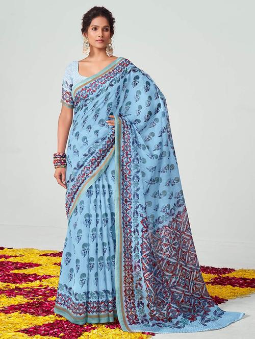 women printed casual wear saree with blouse - 21722644 - Very Small Image - 1