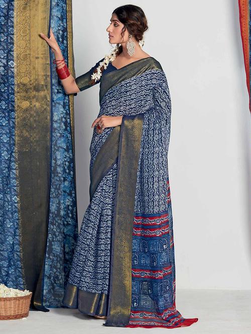 women printed bordered saree with blouse - 21722651 - Very Small Image - 1