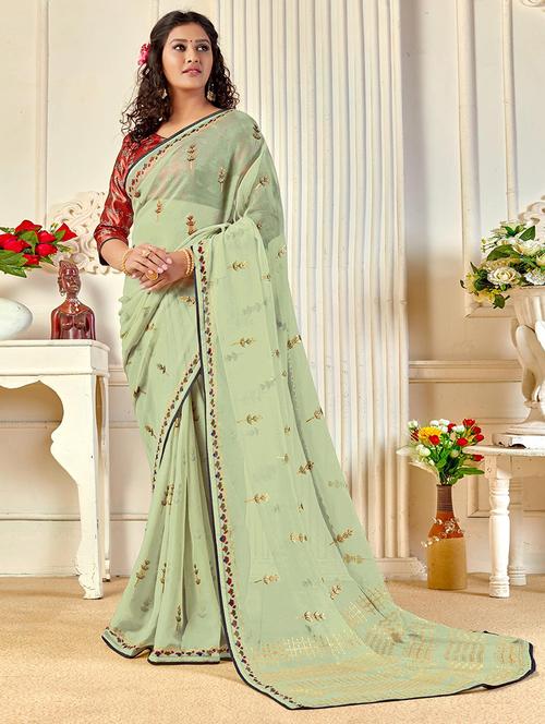 women embroidered lace bordered saree with blouse - 21722659 - Very Small Image - 1