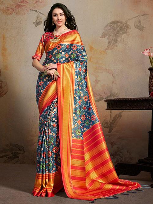 women printed casual wear saree with blouse - 21722678 - Very Small Image - 1