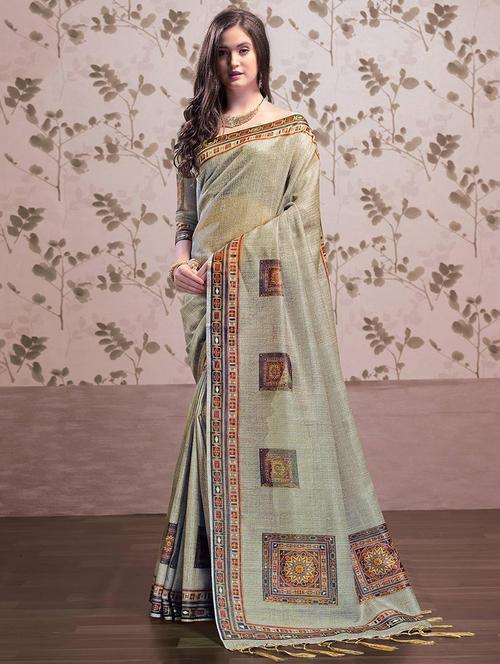 women printed bordered saree with blouse - 21722707 - Very Small Image - 1