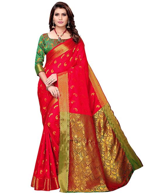 women paisley zari bordered saree with blouse - 21722716 - Very Small Image - 1