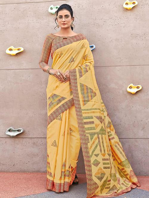 women printed bordered saree with blouse - 21722728 - Very Small Image - 1