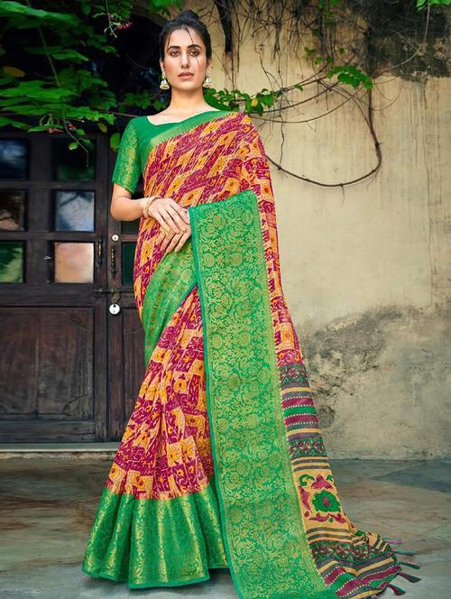 women printed bordered saree with blouse - 21722732 - Very Small Image - 1