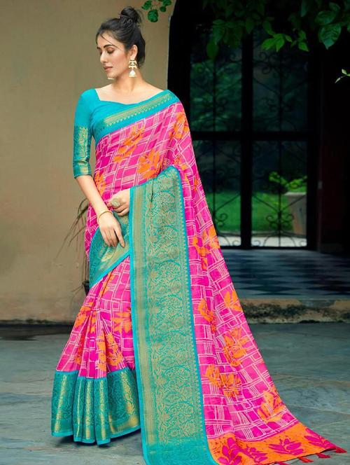 women printed bordered saree with blouse - 21722733 - Very Small Image - 1