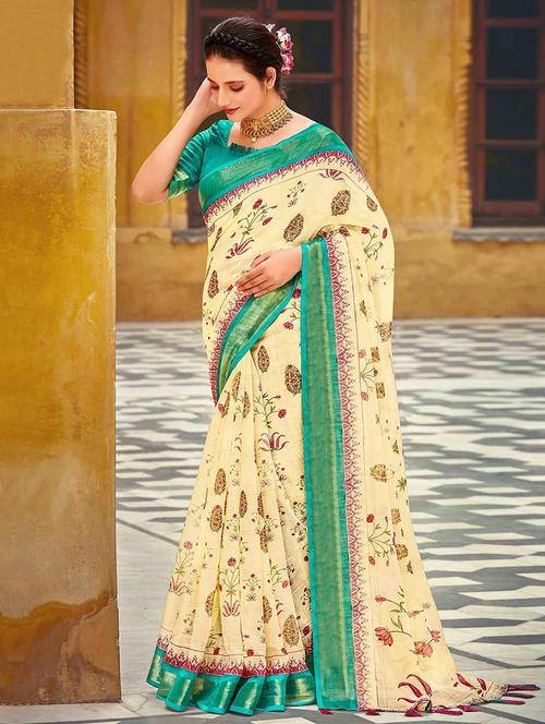 women printed bordered saree with blouse - 21722743 - Very Small Image - 1