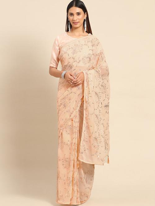 women peach embellished saree with blouse - 21722749 - Very Small Image - 1