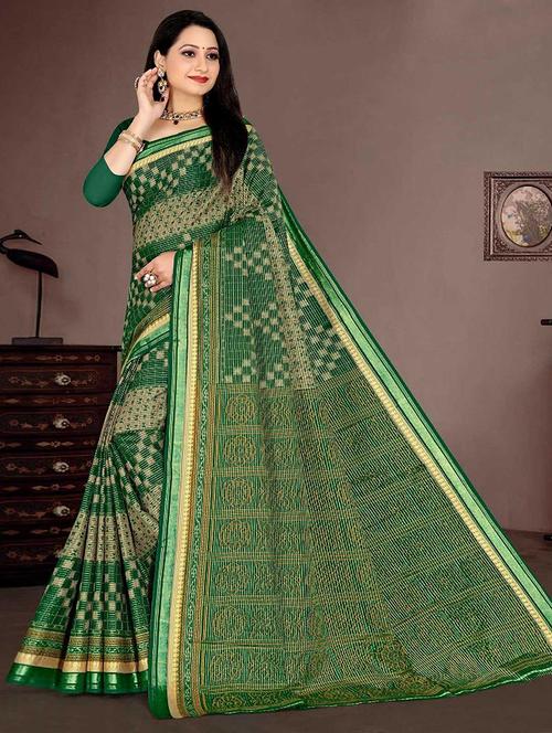 women green printed saree with blouse - 21722772 - Very Small Image - 1