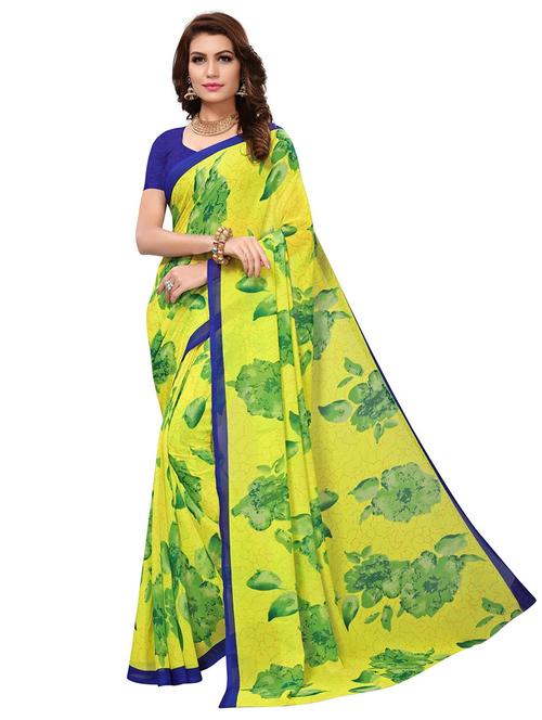 women yellow floral printed saree with blouse - 21722794 - Very Small Image - 1