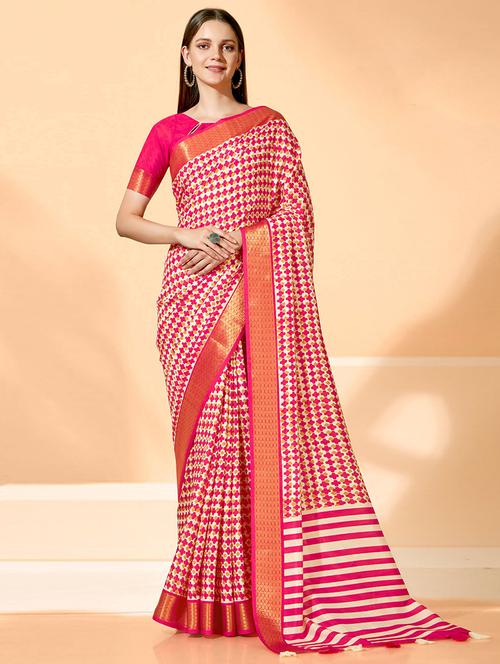 women printed zari bordered saree with blouse - 21722876 - Very Small Image - 1
