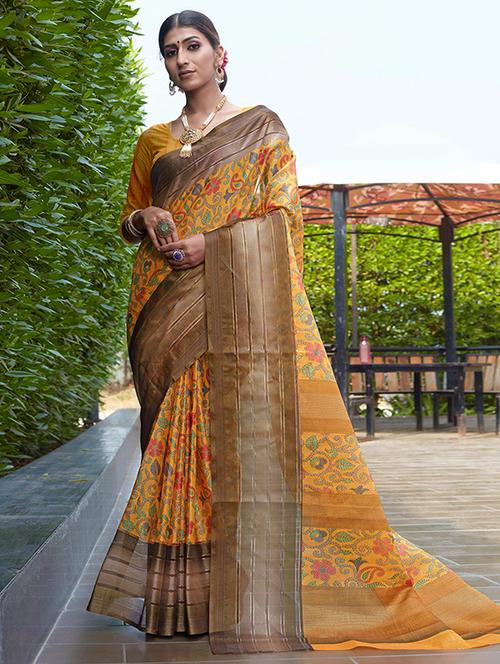 women printed bordered saree with blouse - 21723011 - Very Small Image - 1