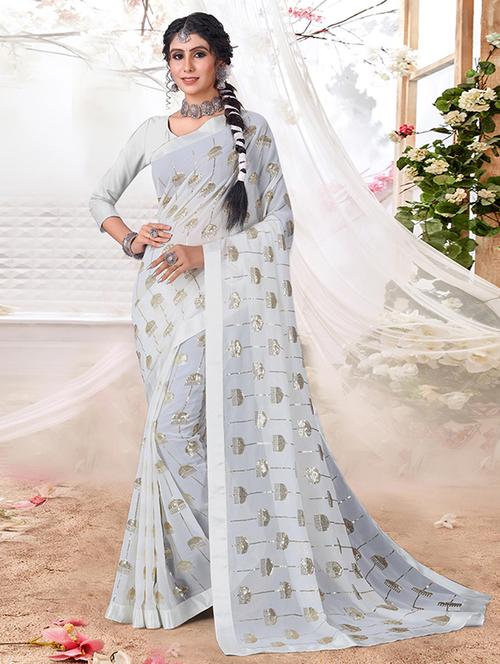 women sequined bordered saree with blouse - 21723061 - Very Small Image - 1