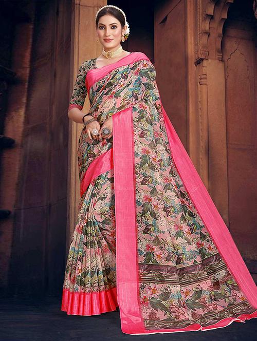 women printed bordered saree with blouse - 21723064 - Very Small Image - 1