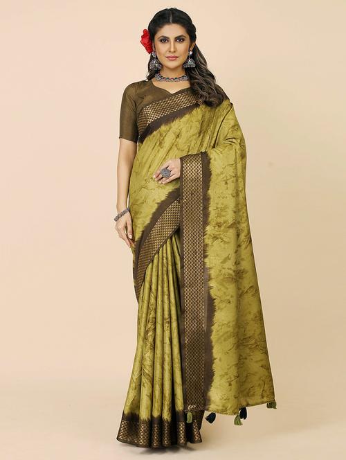 women printed zari bordered saree with blouse - 21723126 - Very Small Image - 1