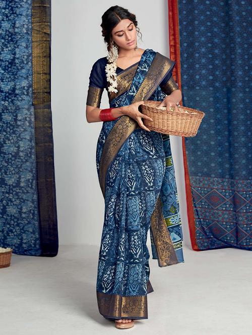 women printed bordered saree with blouse - 21723141 - Very Small Image - 1