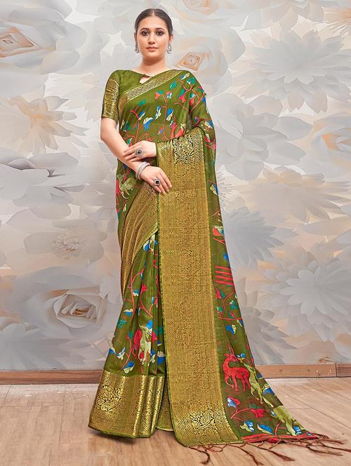 women printed bordered saree with blouse - 21723149 - Very Small Image - 1