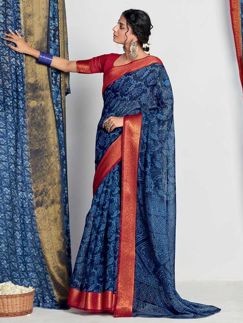 women printed bordered saree with blouse - 21723153 - Very Small Image - 1