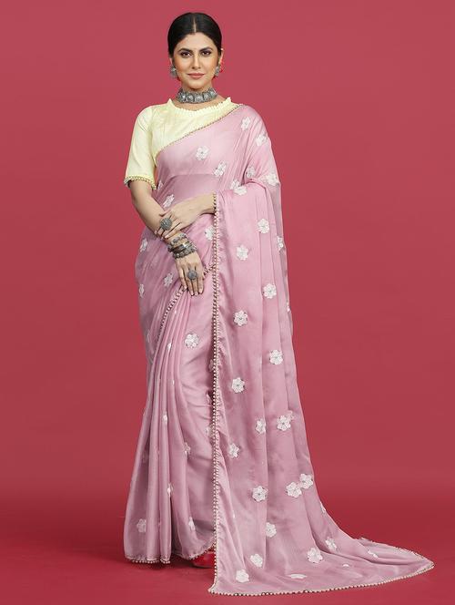 women pink embroidered saree with blouse - 21723174 - Very Small Image - 1