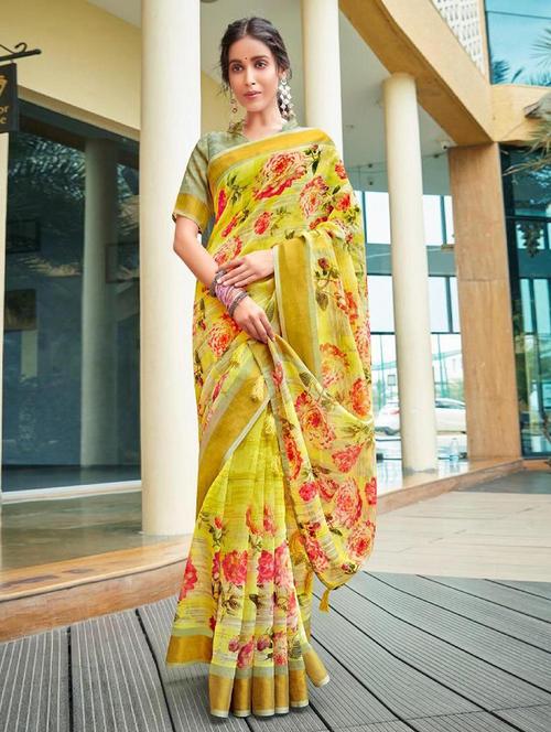 women floral printed bordered saree with blouse - 21723175 - Very Small Image - 1