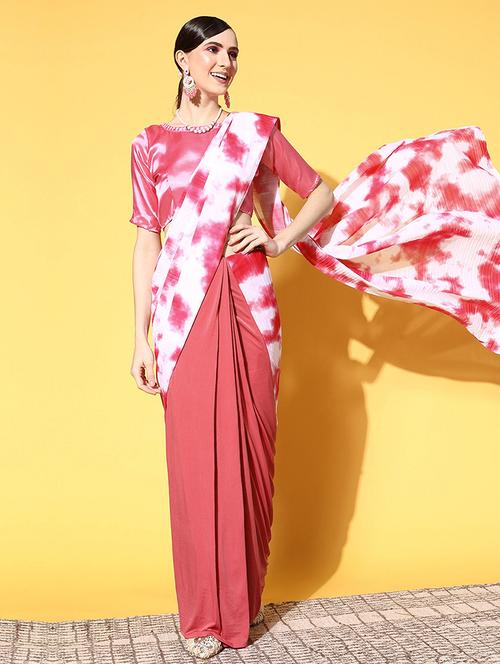 women tie & dye half & half saree with blouse - 21723232 - Very Small Image - 1