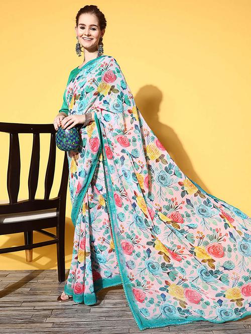 women floral printed saree with blouse - 21723234 - Very Small Image - 1