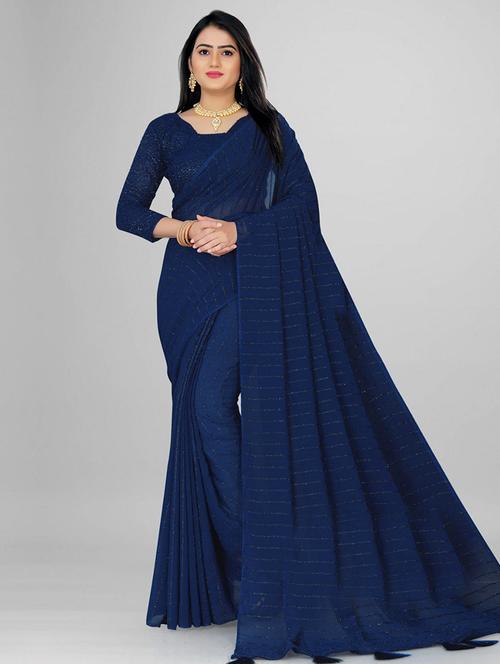 women navy blue embellished saree with blouse - 21723250 - Very Small Image - 1