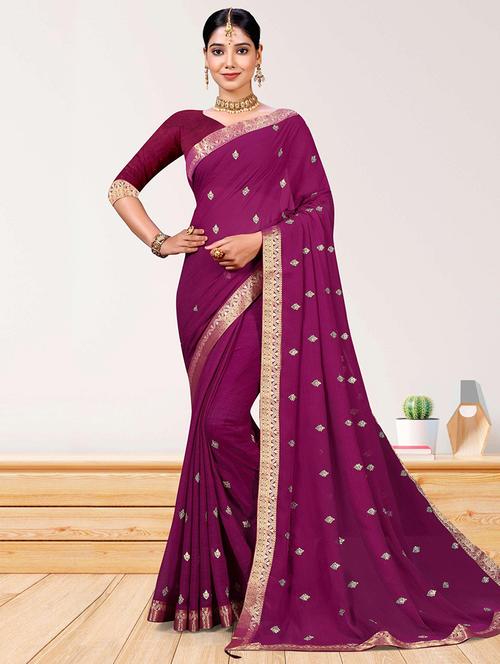 women embroidered bordered saree with blouse - 21723257 - Very Small Image - 1