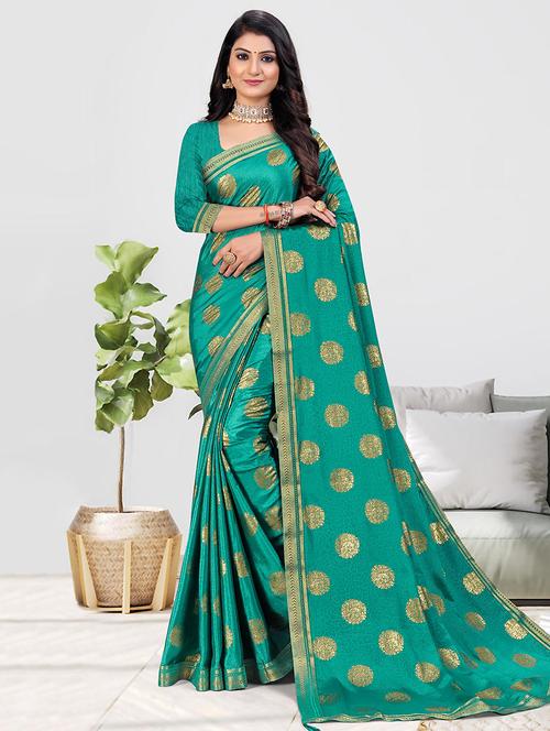 women foil printed bordered saree with blouse - 21723291 - Very Small Image - 1