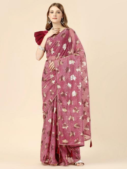 women pink foil printed saree with blouse - 21723304 - Very Small Image - 1